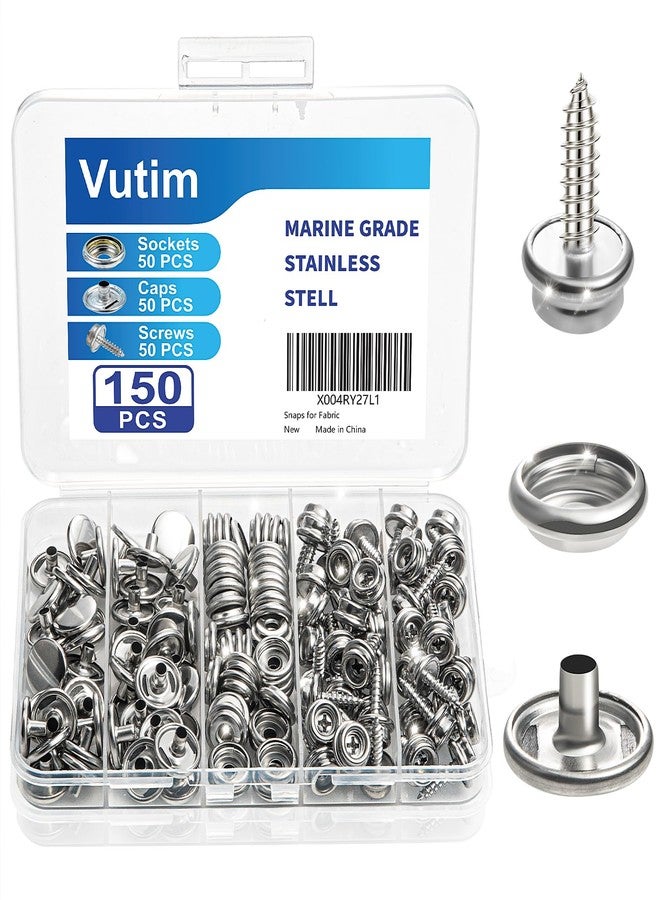 Vutim 150 PCS Canvas Snap Fastener Tool Set, Vutim Marine-Grade 3/8" Stainless Steel Snaps, Metal Snap Fastener Kit, Leather Repair Kit for Boats, Canvas, Leather Goods, Tents, and Awnings - Image 1