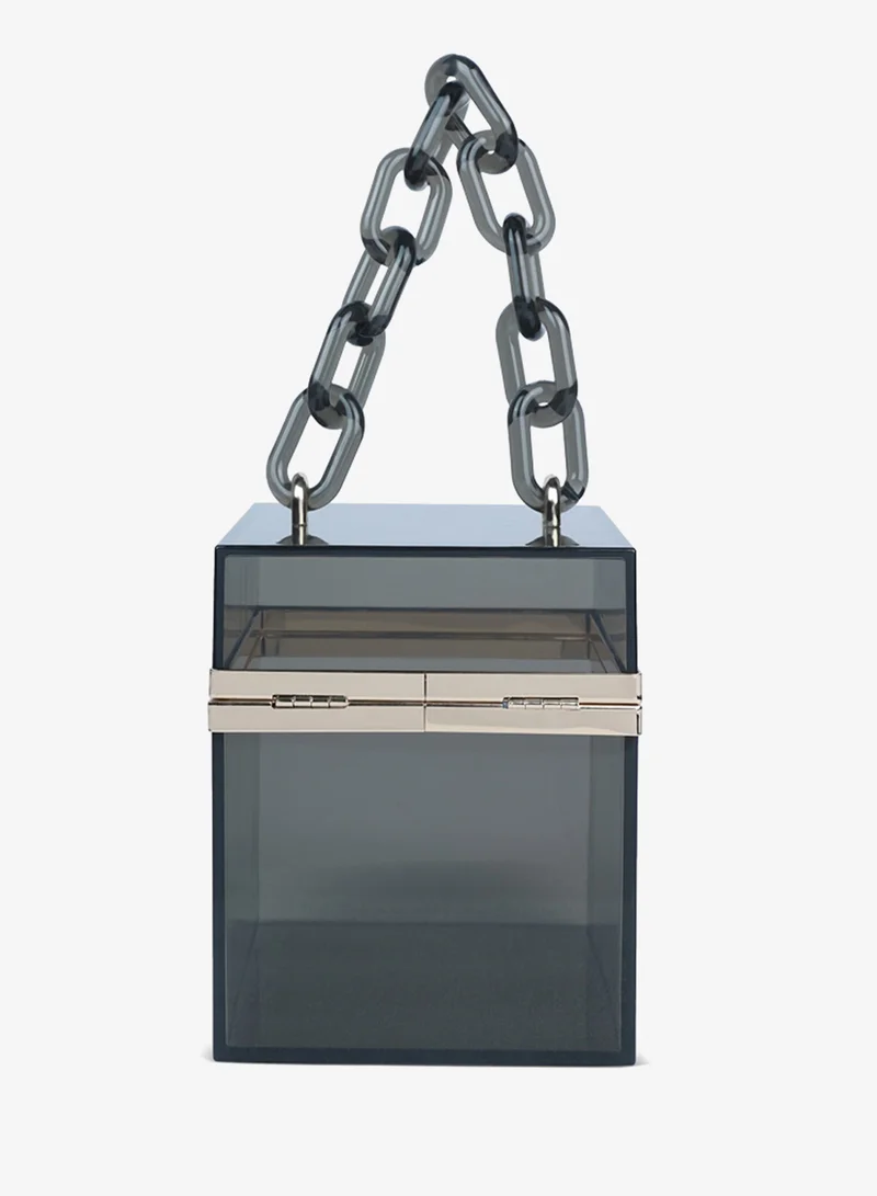 London Rag Black Cuboid Clear Box Clutch Bag