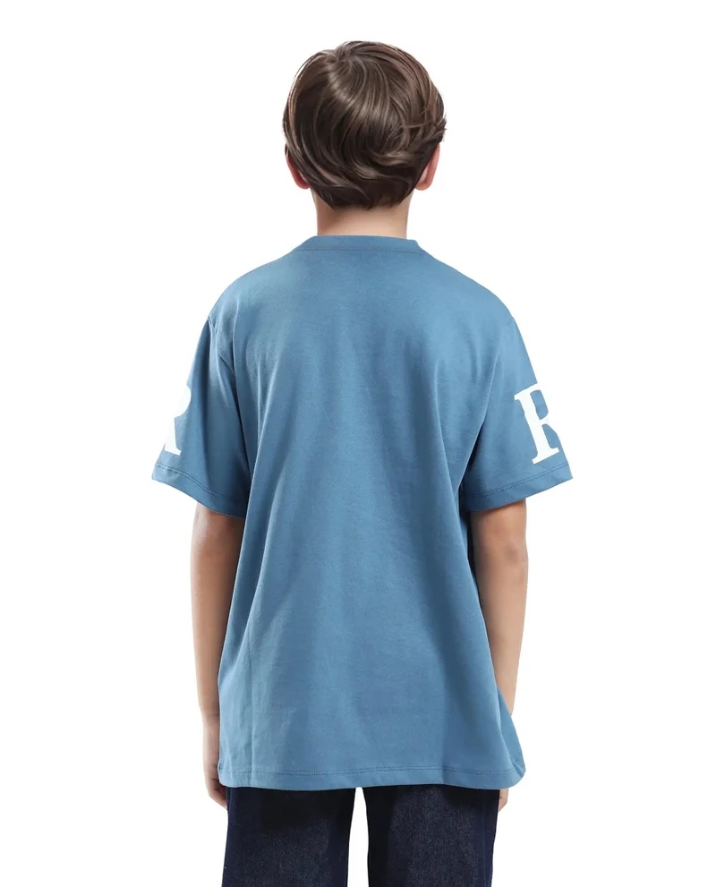 Rare Ones Rare Ones Kids Flux Dusky Blue Cotton Blend Half Sleeve Slip-On Printed Regular Fit T-Shirt