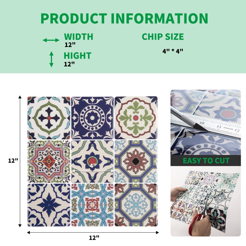 LONGKING Peel and Stick Backsplash Tile Stickers, Pistachio and Blue Tile for Kitchen, Stick on Wall Tiles (10 Sheets) - Image 4