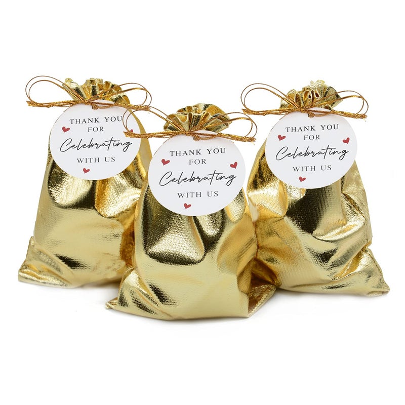 BEAVOING Pack of 100 5"x 7" Heavy Duty Gold Drawstring Bags With Tags, Organza Jewelry Pouches Wedding Party Christmas Favor Gift Candy Chocolate Bag (5"x7", Big Gold New) - Image 1