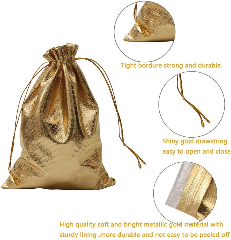 BEAVOING Pack of 100 5"x 7" Heavy Duty Gold Drawstring Bags With Tags, Organza Jewelry Pouches Wedding Party Christmas Favor Gift Candy Chocolate Bag (5"x7", Big Gold New) - Image 3