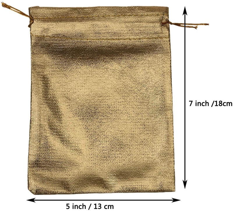 BEAVOING Pack of 100 5"x 7" Heavy Duty Gold Drawstring Bags With Tags, Organza Jewelry Pouches Wedding Party Christmas Favor Gift Candy Chocolate Bag (5"x7", Big Gold New) - Image 4