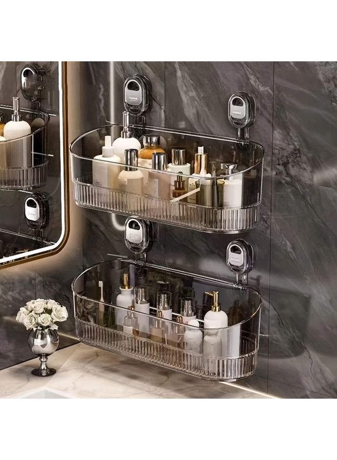 Transparent 3 Tier Plastic Wall Mounted Suction Cup Storage Rack Bathroom Organizer - Image 1