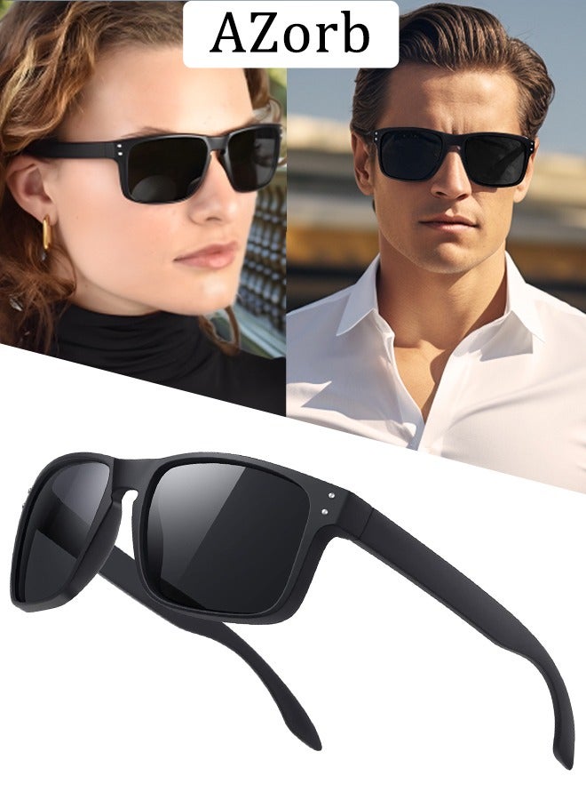 نظارات شمسية رجالية ونسائية بتصميم كلاسيكي وحماية من الأشعة فوق البنفسجية - نظارة النظارات الشمسية مربعة ريترو للرجال والنساء للقيادة والسفر واليوميات أسود