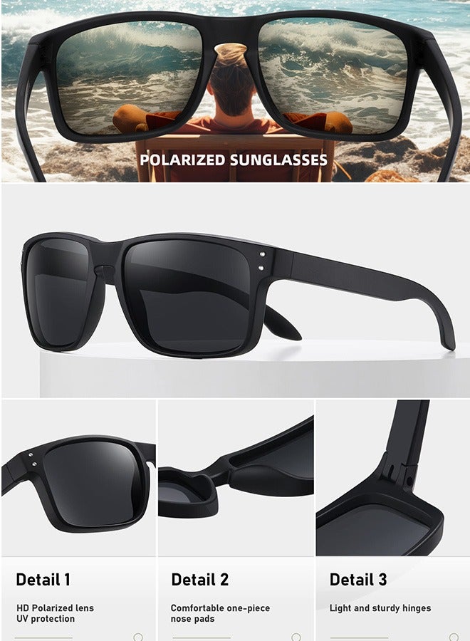 نظارات شمسية رجالية ونسائية بتصميم كلاسيكي وحماية من الأشعة فوق البنفسجية - نظارة النظارات الشمسية مربعة ريترو للرجال والنساء للقيادة والسفر واليوميات أسود