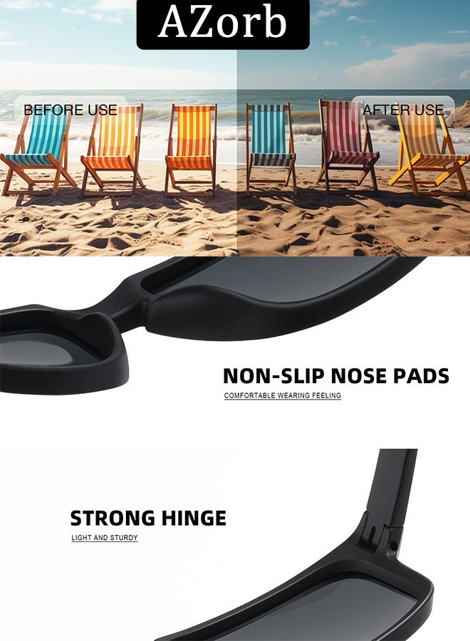 نظارات شمسية رجالية ونسائية بتصميم كلاسيكي وحماية من الأشعة فوق البنفسجية - نظارة النظارات الشمسية مربعة ريترو للرجال والنساء للقيادة والسفر واليوميات أسود