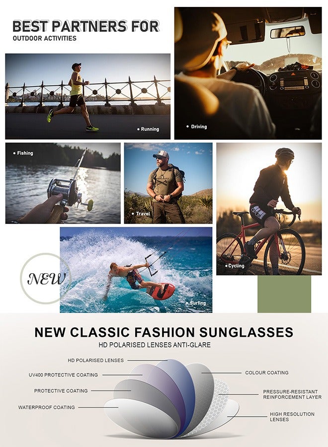 نظارات شمسية رجالية ونسائية بتصميم كلاسيكي وحماية من الأشعة فوق البنفسجية - نظارة النظارات الشمسية مربعة ريترو للرجال والنساء للقيادة والسفر واليوميات أسود