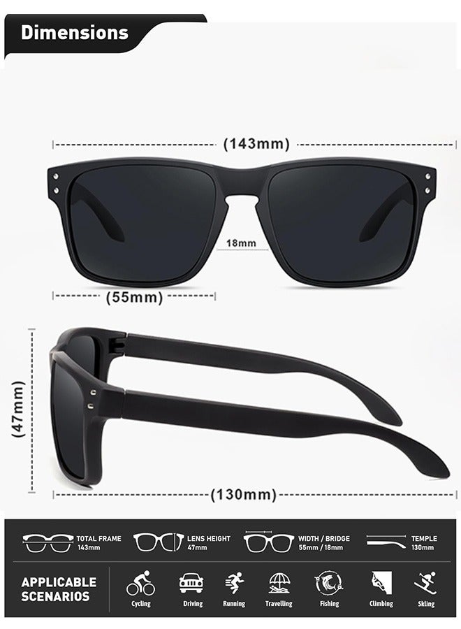 نظارات شمسية رجالية ونسائية بتصميم كلاسيكي وحماية من الأشعة فوق البنفسجية - نظارة النظارات الشمسية مربعة ريترو للرجال والنساء للقيادة والسفر واليوميات أسود