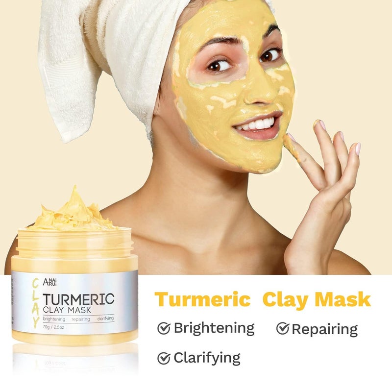 ANAI RUI 3Pcs Face Mask Set, Turmeric Clay Mask - Green Tea Face Mask - Dead Sea Minerals Mud Mask, Holiday Gift Set, Stocking Stuffers for Women &Teen Girls, Self Care Gifts for Women 2.5 oz each - Image 3