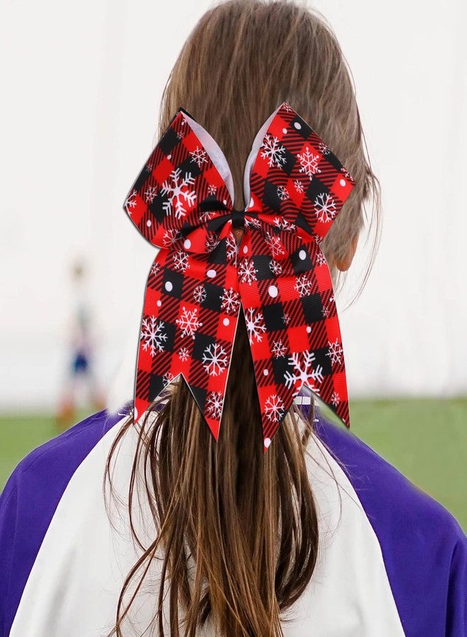 Hipcheer 4Pcs Christmas Cheer Hair Bows Hair Ties Glitter Red Green Large Ribbon Bowknot Christmas Ponytail Holder Cheerleader Hair Accessories for Women Xmas Birthday Sports Party Favor Gift (Red Black) - Image 2