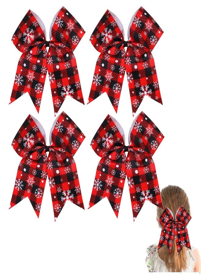 Hipcheer 4Pcs Christmas Cheer Hair Bows Hair Ties Glitter Red Green Large Ribbon Bowknot Christmas Ponytail Holder Cheerleader Hair Accessories for Women Xmas Birthday Sports Party Favor Gift (Red Black) - Image 1