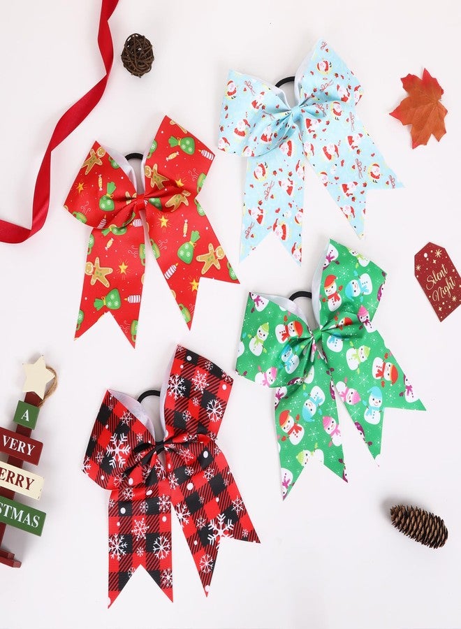 Hipcheer 4Pcs Christmas Cheer Hair Bows Hair Ties Glitter Red Green Large Ribbon Bowknot Christmas Ponytail Holder Cheerleader Hair Accessories for Women Xmas Birthday Sports Party Favor Gift (Red Black) - Image 4