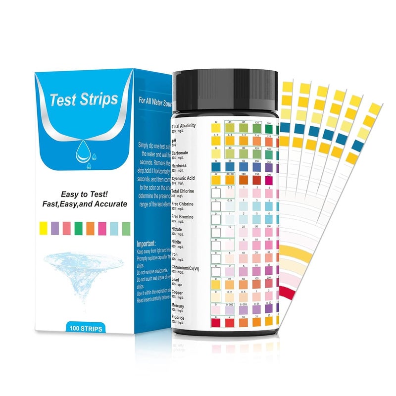 (100pieces)16 in 1 Drinking Water Quality Test Strips for Professional Home Water Quality Test Kit, Drinking Water, Pool, Swimming Pool, Industrial Water, Hospital Water and Spa Test Strips - Image 1