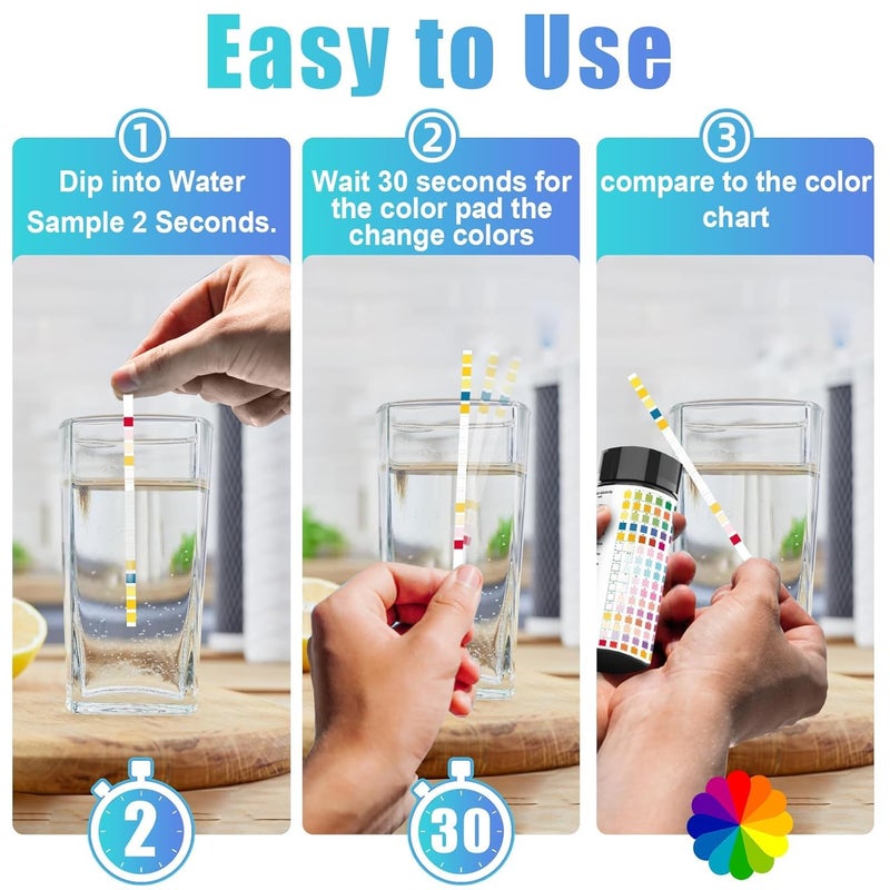 (100pieces)16 in 1 Drinking Water Quality Test Strips for Professional Home Water Quality Test Kit, Drinking Water, Pool, Swimming Pool, Industrial Water, Hospital Water and Spa Test Strips - Image 3
