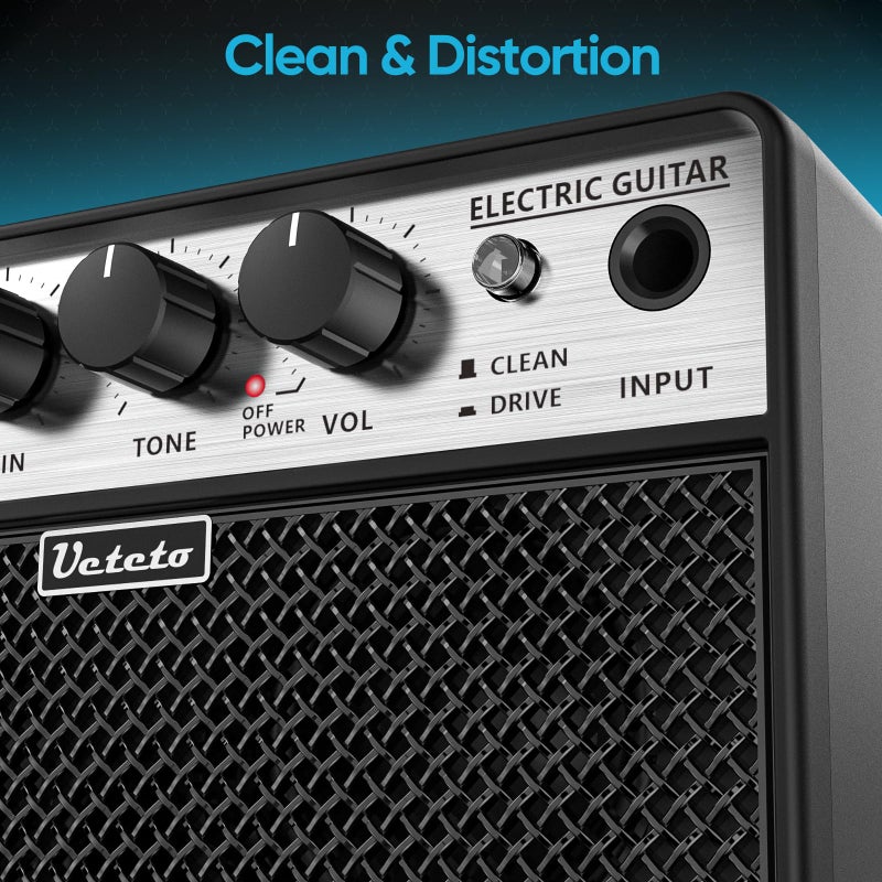 Ueteto 10W Mini Guitar Amp, Portable and Rechargeable Electric Guitar Practice Amplifier with Clean and Drive Channels - Image 3