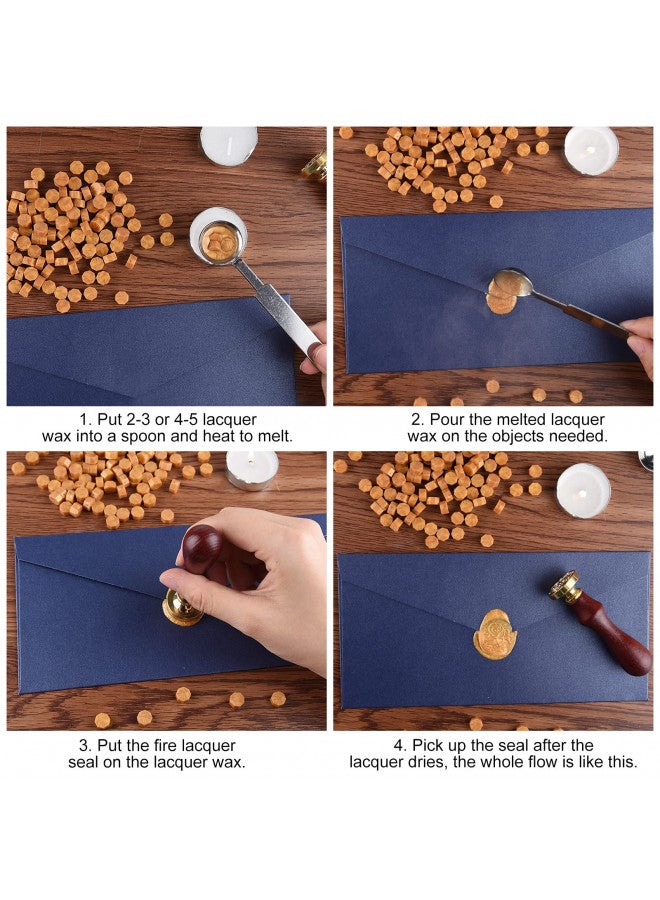 FEPITO 300 Pcs Octagon Sealing Wax Beads with 3 Pcs Tea Candles and 1 Pcs Wax Melting Spoon for Wax Stamp Sealing (Gold) - Image 3