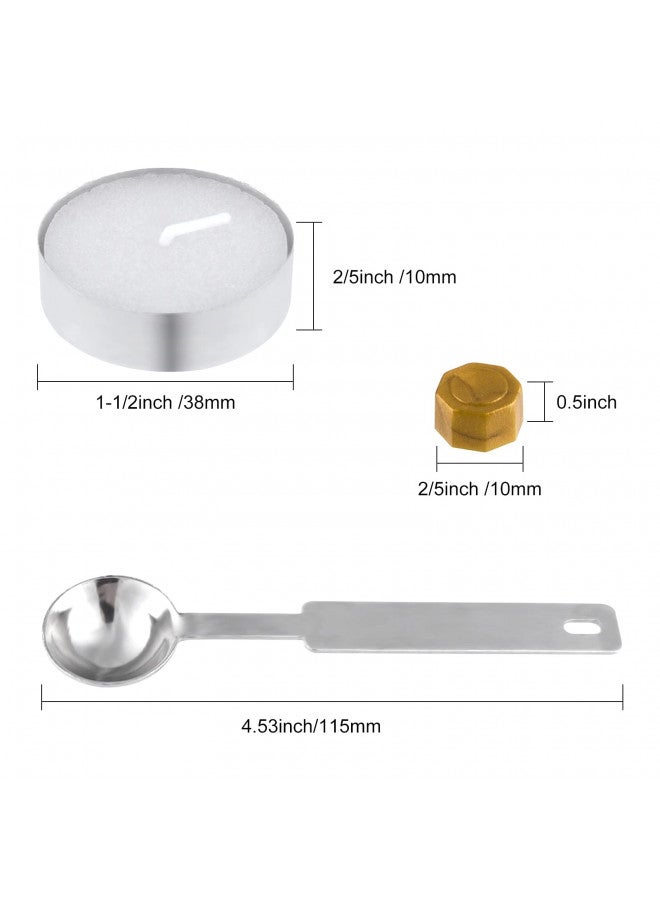 FEPITO 300 Pcs Octagon Sealing Wax Beads with 3 Pcs Tea Candles and 1 Pcs Wax Melting Spoon for Wax Stamp Sealing (Gold) - Image 2