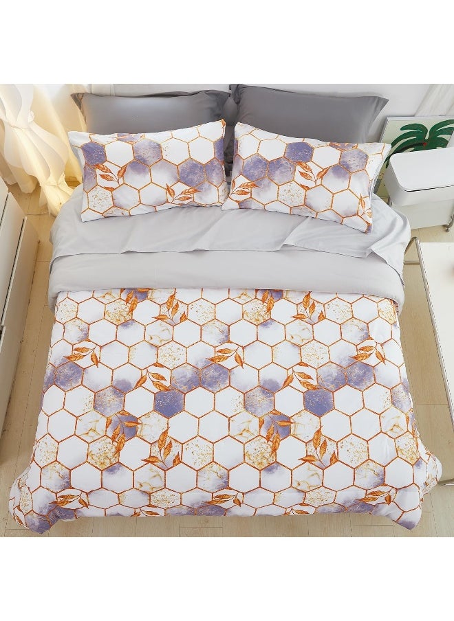 Generic URBONUR Queen Bed in a Bag 5 Pieces White/Purple 3D Geometric Hexagon Comforter Set Marble Printed with Gold Leaf Bedding Sets  - Image 3