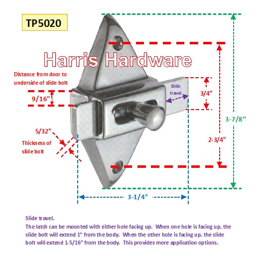 Harris Hardware TP5020-B Slide Latch 2-3/4" Center to Center Die Cast - Image 2