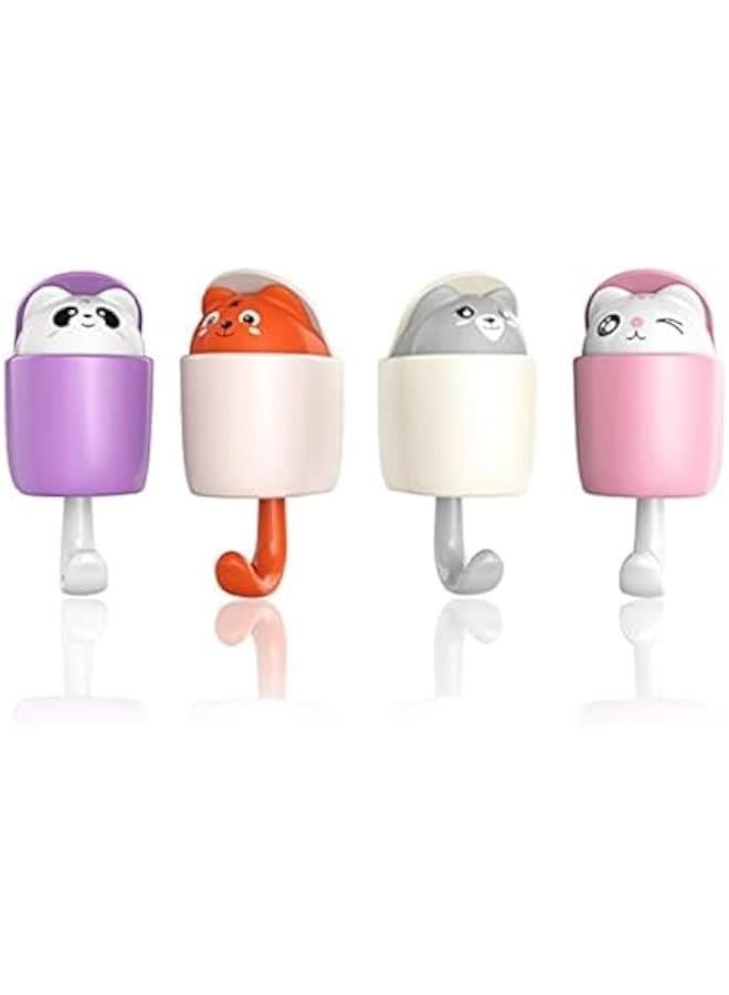 Cute Peek-A-Boo Hooks, Self Adhesive, Pop up Animal Decorative for Kids Boys Girls, for Key Coat Robe Towel, 4 Pack (Animals) - Image 1