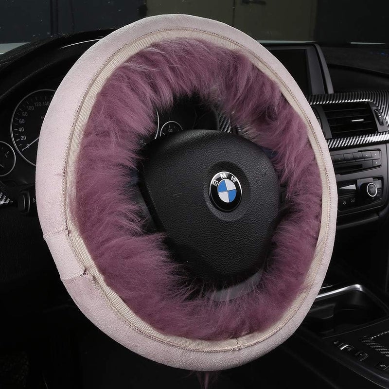 AOGELAN 3Pcs Set Fashion Fluffy Fuzzy Wool Fur Soft Car Steering Wheel Cover with Handbrake Cover & Gear Shift Cover for Women/Girls/Ladies Auto Long Wool Accessories - Image 3