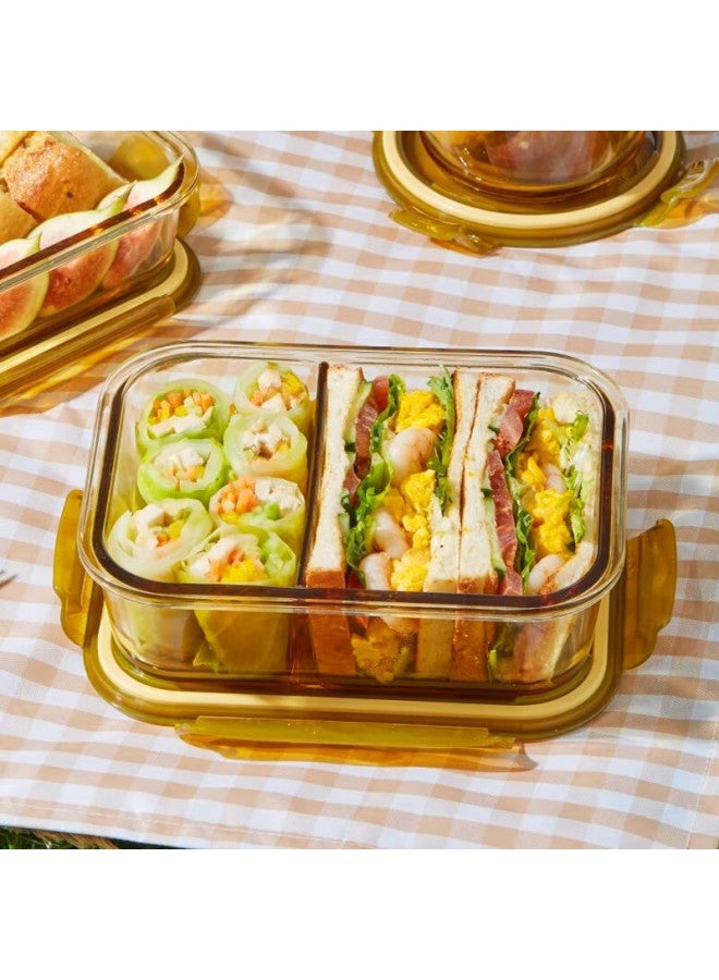 Visions Corning Amber-colored Food Storage Containers, Heat-resistant Glass Lunch Boxes, 3-piece Set, 600ml+700ml+980ml - Image 4
