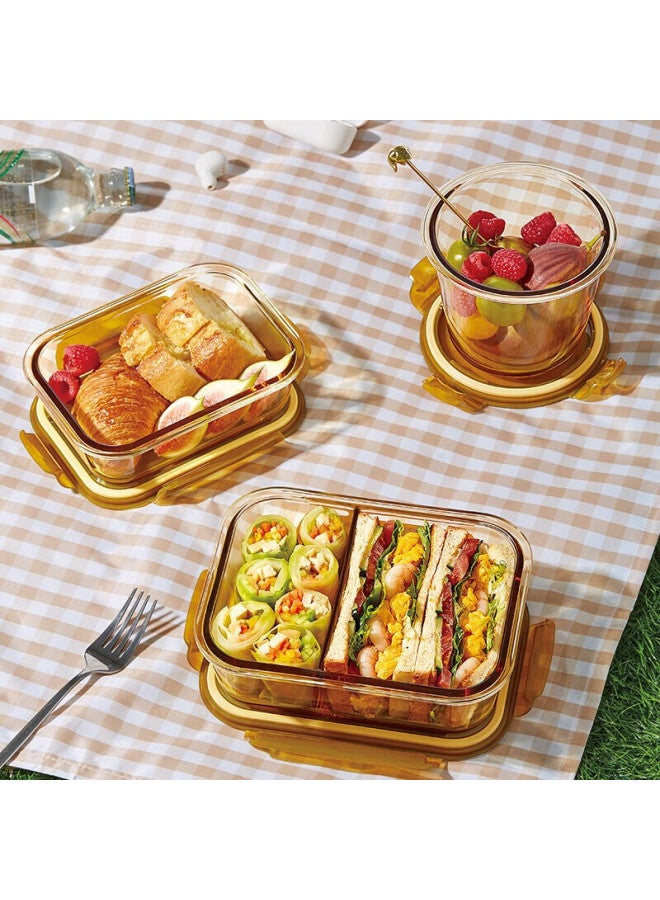 Visions Corning Amber-colored Food Storage Containers, Heat-resistant Glass Lunch Boxes, 3-piece Set, 600ml+700ml+980ml - Image 5