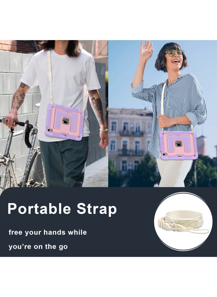 Tablet Case for iPad Air 11 (2025)/(2024)/iPad Air (2022)/(2020) Anti Drop PC+Silicone Cover with Kickstand Strap - Purple/Rose Gold - Image 5