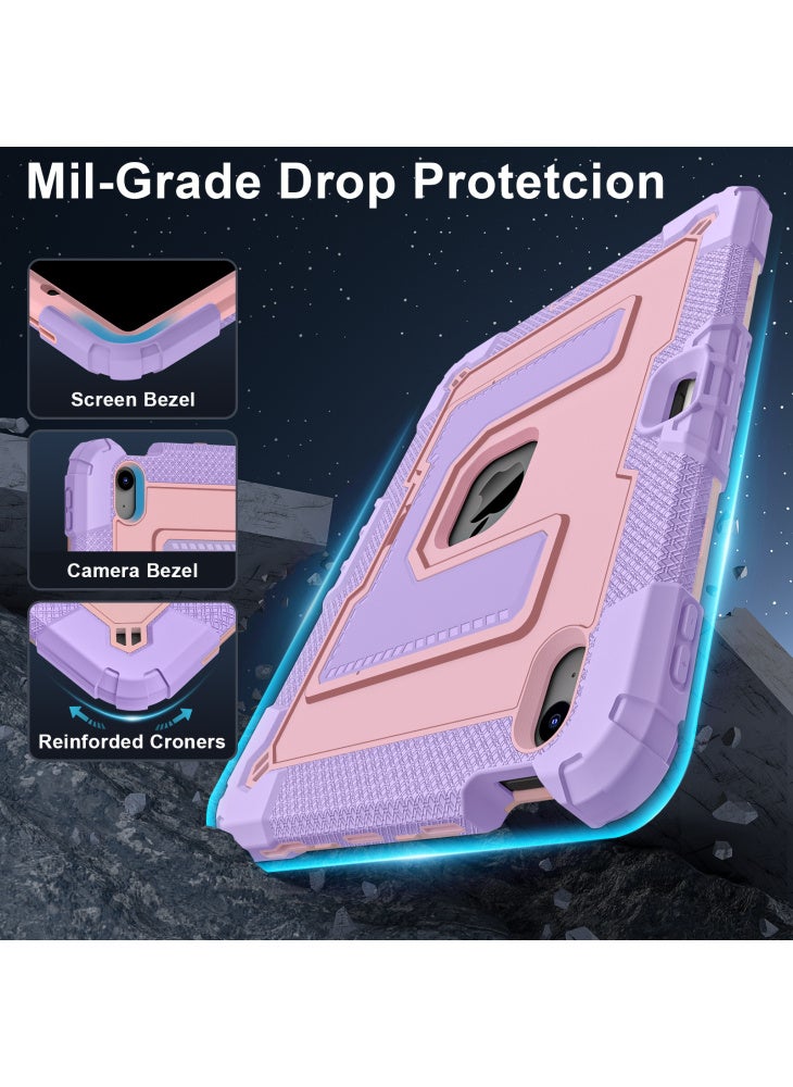 Tablet Case for iPad Air 11 (2025)/(2024)/iPad Air (2022)/(2020) Anti Drop PC+Silicone Cover with Kickstand Strap - Purple/Rose Gold - Image 3