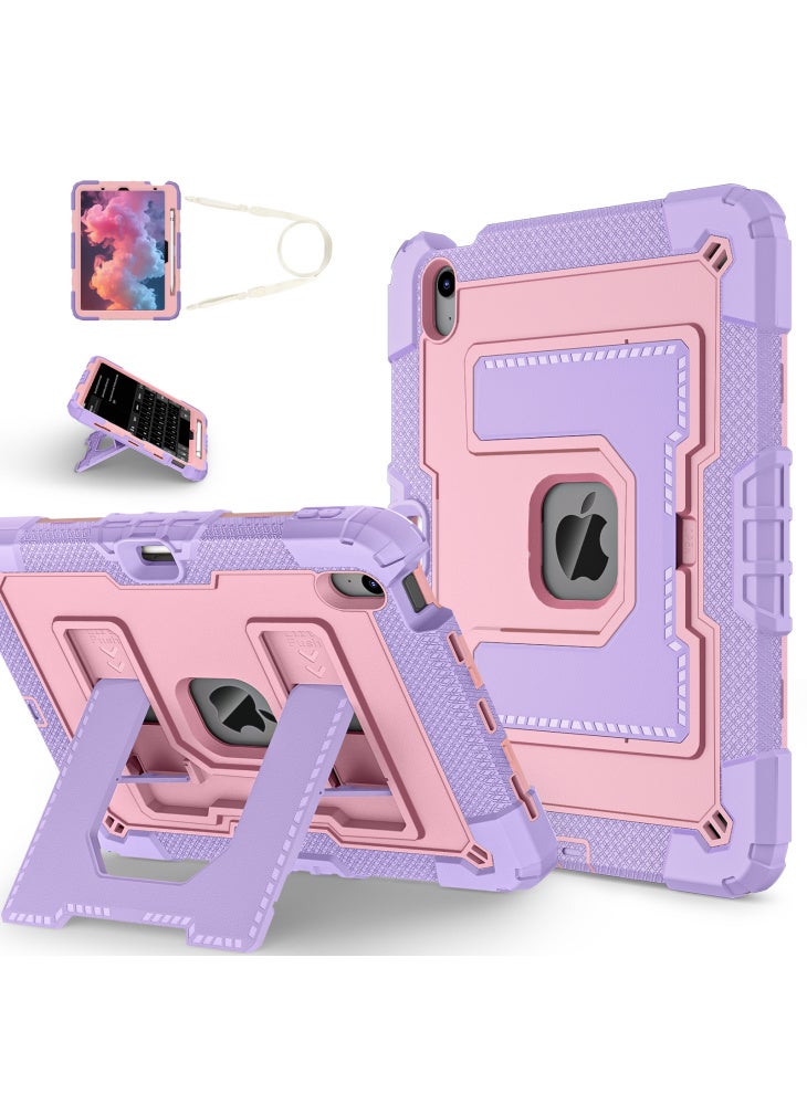 Tablet Case for iPad Air 11 (2025)/(2024)/iPad Air (2022)/(2020) Anti Drop PC+Silicone Cover with Kickstand Strap - Purple/Rose Gold - Image 1