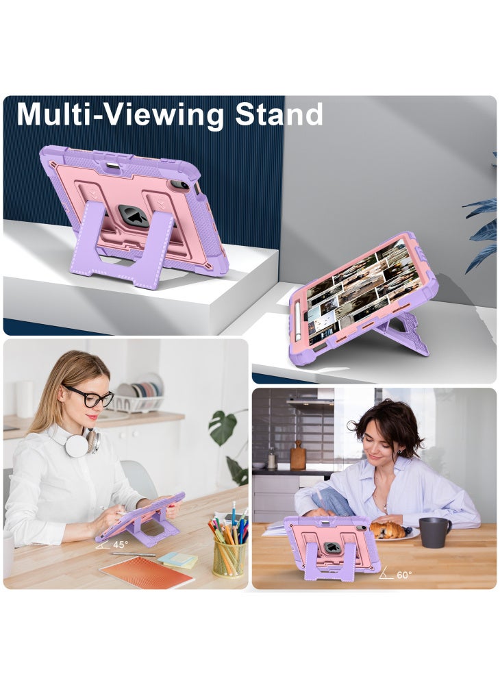 Tablet Case for iPad Air 11 (2025)/(2024)/iPad Air (2022)/(2020) Anti Drop PC+Silicone Cover with Kickstand Strap - Purple/Rose Gold - Image 4