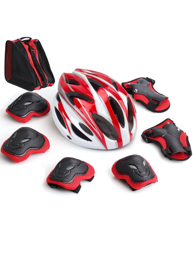 Black and Red Skate Protective Gear Set with Helmet, Knee and Elbow Pads, and Storage Bag
