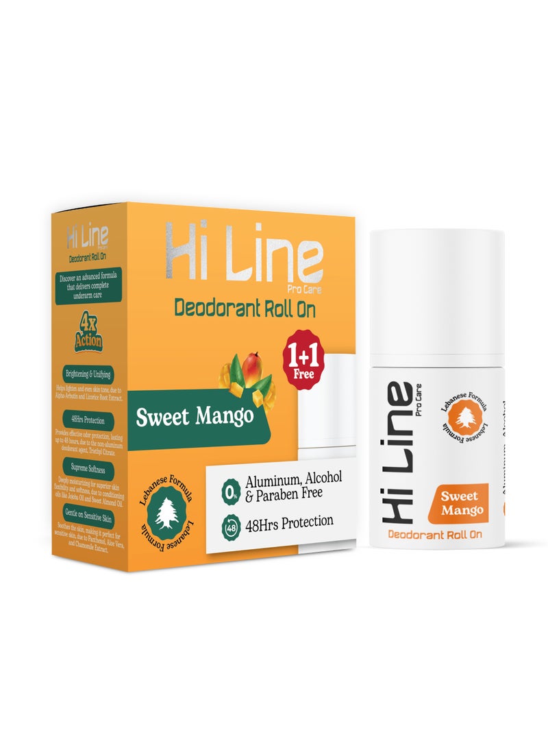هاي لاين برو كير - مزيل عرق رول أون برائحة المانجو، حماية طويلة الأمد، خالي من الألومنيوم والكحول والبارابين، 50 مل (عرض 1+1) - Image 1