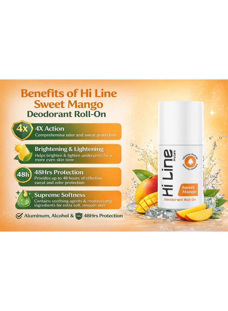 هاي لاين برو كير - مزيل عرق رول أون برائحة المانجو، حماية طويلة الأمد، خالي من الألومنيوم والكحول والبارابين، 50 مل (عرض 1+1) - Image 5