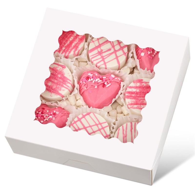Ocmoiy 8 X 8 X 2.5 Inch Bakery Boxes  20 Pack Auto-Popup Pie Boxes With Window  White Cookie Treat Boxes For Chocolate Covered Strawberries  Cocoa Bombs  Donuts  Muffins  Pastries - Image 1