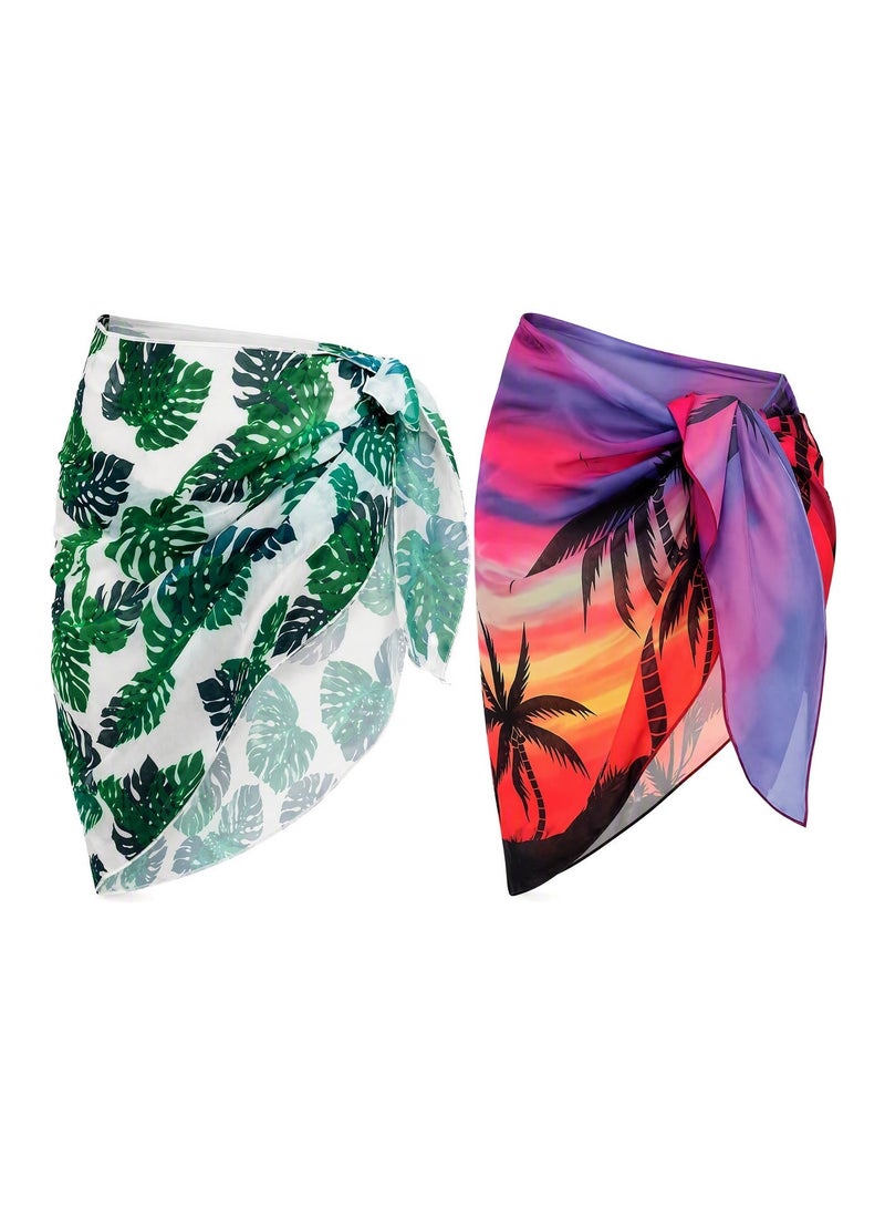 2pcs Women Beach Sarong Bathing Suit Wrap Skirt Sheer Bikini Swimsuit Cover Ups Short Skirt Chiffon Scarf for Swimwear - Image 2