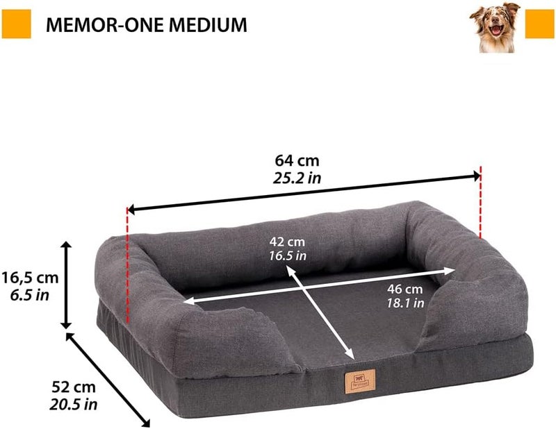 Ferplast Orthopedic Dog Bed MEMOR-ONE M Memory Foam, Removable Cover, Washable Grey - Image 2