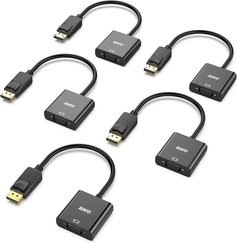 Benfei محول DisplayPort إلى VGA 5 حزمة، محول DP إلى VGA مطلي بالذهب (ذكر إلى أنثى) متوافق مع Lenovo و Dell و HP و ASUS - Image 1