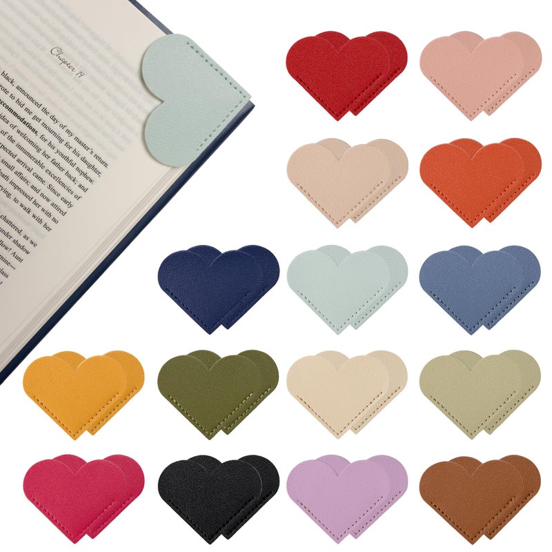 Yuoyar 30 Packs Leather Heart Book Marks for Reading Women - Cute Bookmarks for Book Lovers - Unique Gifts for Women (Solid Color) (Solid Color) - Image 1