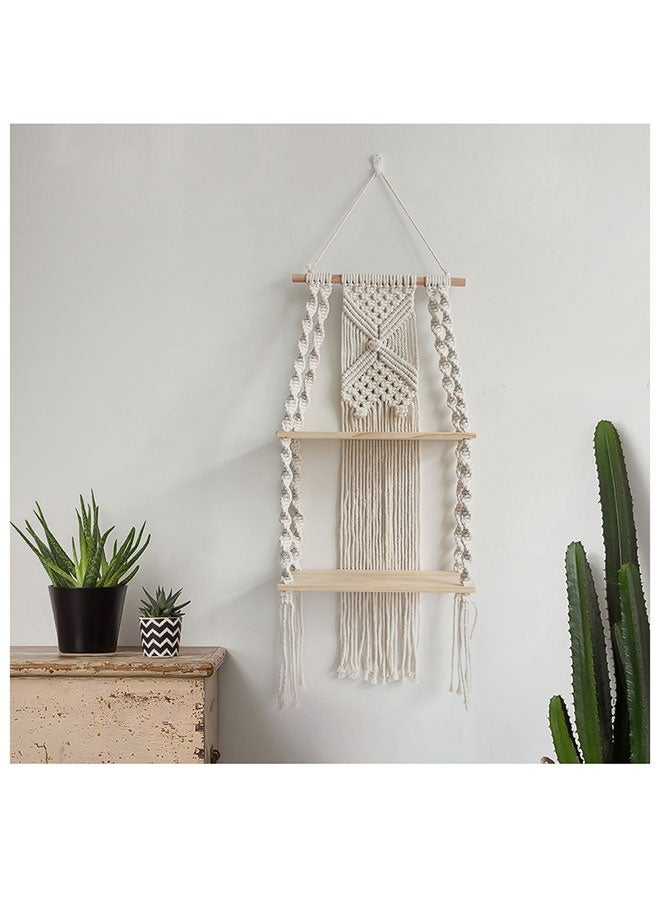 2 Tier Boho Wood Wall Hanging Shelf, Modern Chic Handmade Macrame Tapestries, Tiered Wall Plant Hanger Shelves, Woven Bohemian Wall Floating Shelves, Storage Planter Rack, Pot Stand Holder, Rustic Wall Decor for Balcony, Living Room, Bedroom, Apartment, Dorm, Nursery, 32cm*15cm*70cm - Image 3