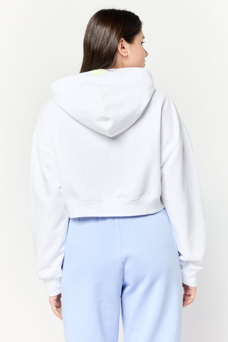 ESPRIT Women Graphic Print Long Sleeves Crop Hooded Sweatshirt, White - Image 4