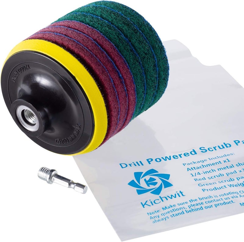 Kichwit 4 Inch Drill Power Brush Tile Scrubber Scouring Pads Cleaning Kit, Includes Attachment, Heavy Duty Household Cleaning Tool (Drill NOT Included) - Image 5