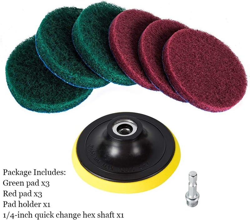 Kichwit 4 Inch Drill Power Brush Tile Scrubber Scouring Pads Cleaning Kit, Includes Attachment, Heavy Duty Household Cleaning Tool (Drill NOT Included) - Image 2