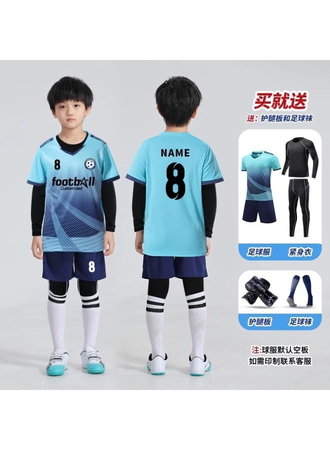 Autumn Winter Kids Football Jersey Set Long Sleeve Training Uniform with Socks & Shin Guards