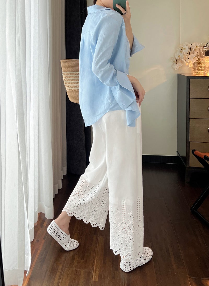 Madam Uniq Spring/Summer New Embroidered High-Waisted Straight-Leg Wide-Leg Casual Pants  - Image 2