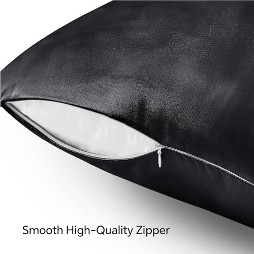 BEDELITE Satin Pillowcase with Zipper, Black King Size Pillow Cases Set of 2, Super Soft and Cooling Similar to Silk Pillow Cases, Gift for Women Men(20x36 Inches) - Image 5