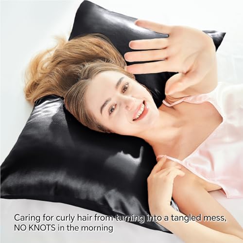 BEDELITE Satin Pillowcase with Zipper, Black King Size Pillow Cases Set of 2, Super Soft and Cooling Similar to Silk Pillow Cases, Gift for Women Men(20x36 Inches) - Image 4