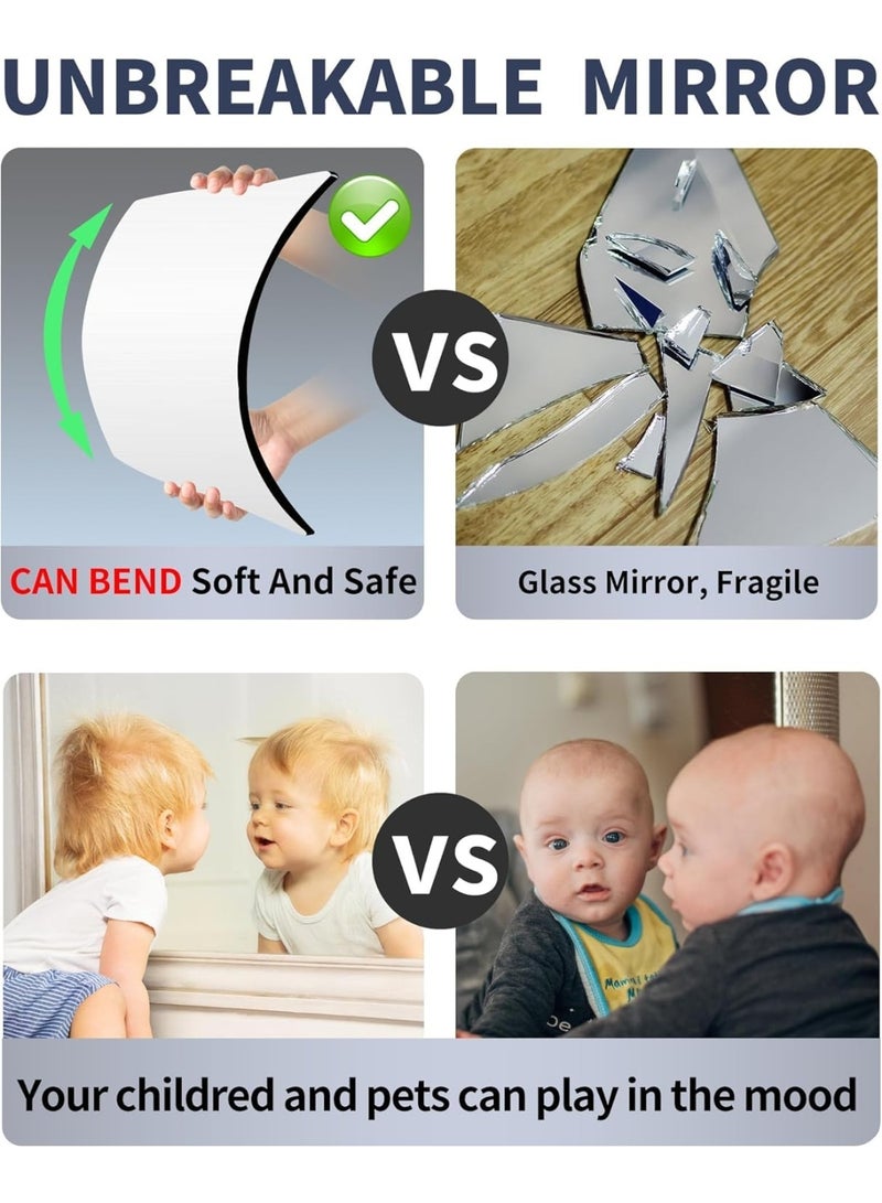 مرآة حائط غير قابلة للكسر، ملصقات مرآة حائط، مرآة كاملة الجسم للأطفال، عبوة من 4 قطع 30 × 20 سم، مرايا طويلة من زجاج شبكي مقاوم للكسر لخزانة غرفة النوم، مرايا بلاستيكية للأطفال غير زجاجية لاصقة على المرآة - Image 3