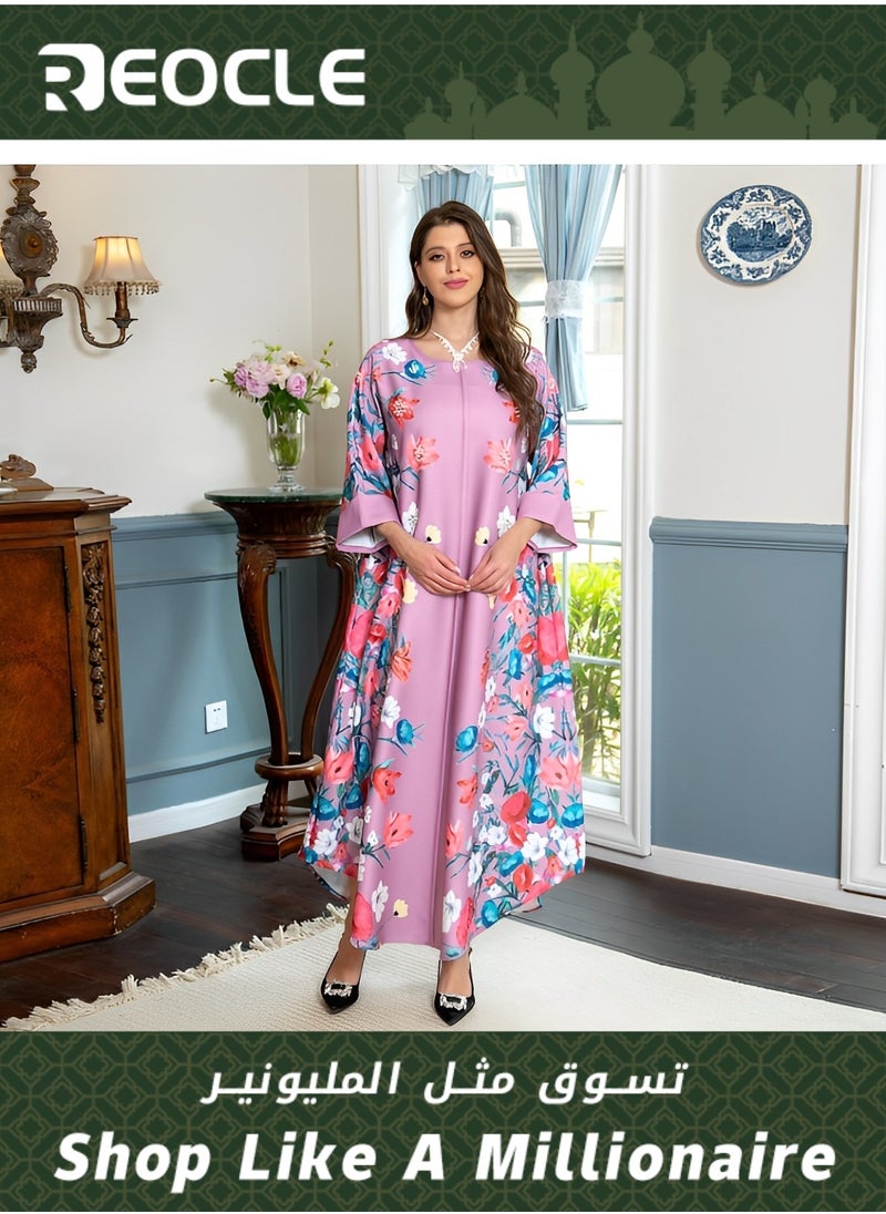 REOCLE Women's Muslim Abaya Dress One-Piece V Neck Bronzing Dress Islamic Full Length Kaftan Daily Casual Dress  - Image 1